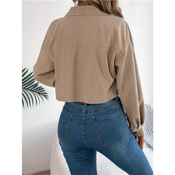 Corduroy Button-Up Dropped Shoulder Jacket - Picture 15 of 16